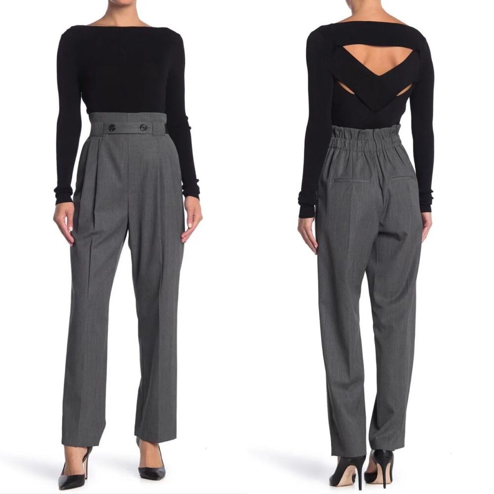 NEW Helmut Lang Hi Waist Paperbag Gabardine Pants 10 Grey